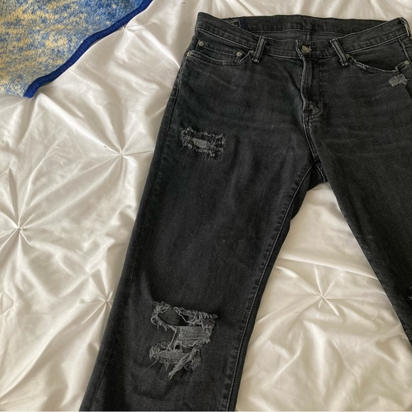 Abercrombie & Fitch Kennan Straight 30x32 black distressed raw hem stretch jeans - Picture 4 of 10